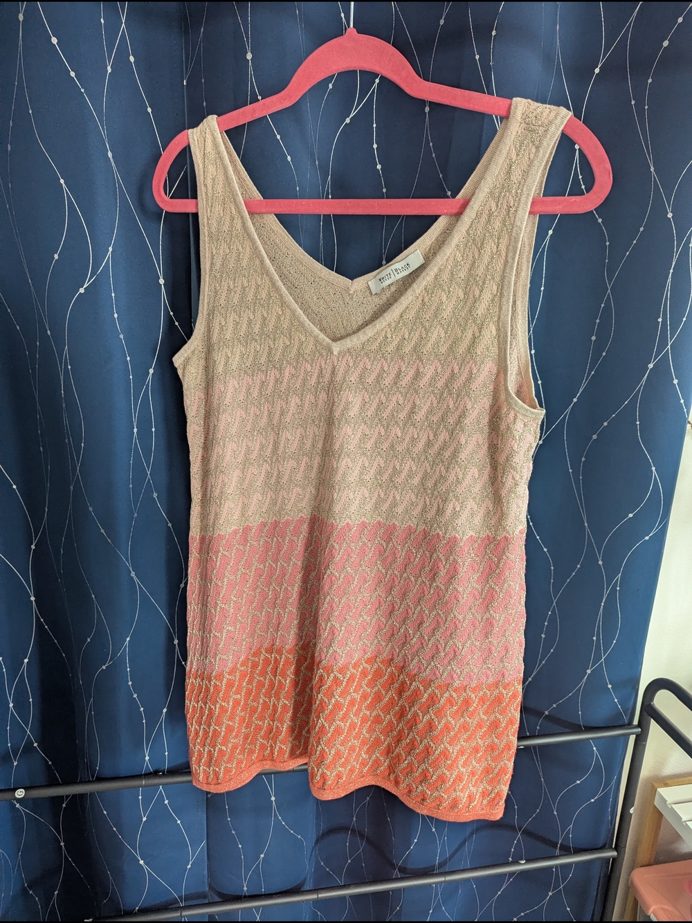 Color block Knit Tank Top in Beige, Pink & Orange